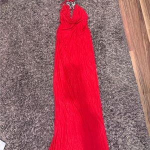 Elegant Red Halter Neck Dress